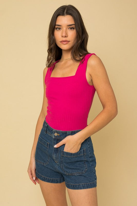 Shelby Sleeveless Bodysuit- Fuchsia