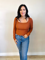 Allison square neck fitted top in rust — front view, soft knit fabric