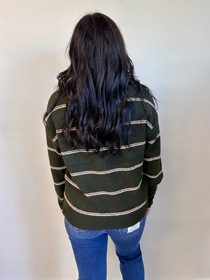 Back view of Angie striped crewneck sweater, showcasing clean lines