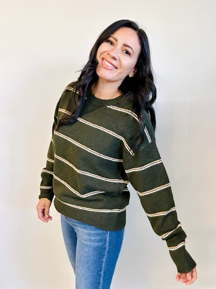 Angie striped crewneck sweater in soft knit — front view