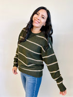 Angie striped crewneck sweater in soft knit — front view