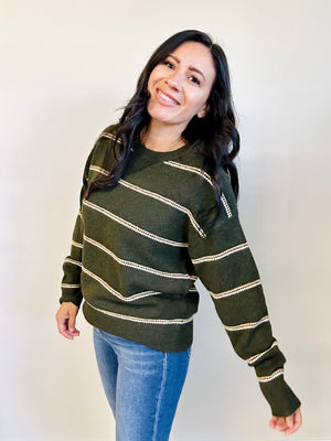 Angie striped crewneck sweater in soft knit — front view