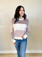 Billie striped color block sweater, front view, vibrant multicolor knit, relaxed fit