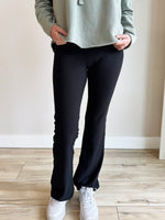Front view of Butter Soft Flared Leggings in Black, showcasing high-waisted fit and flared silhouette.
