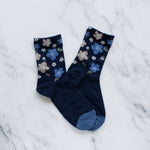 Cartoon Flower Socks - Navy