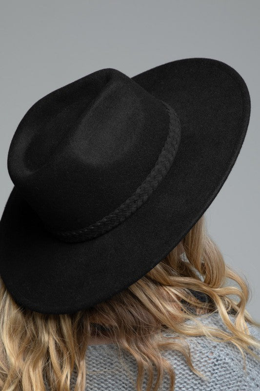 
            
                Load image into Gallery viewer, Eileen Braided Band Wide Brim Hat - Black
            
        