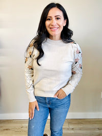 Elaina floral embroidered sweater — front view in soft knit