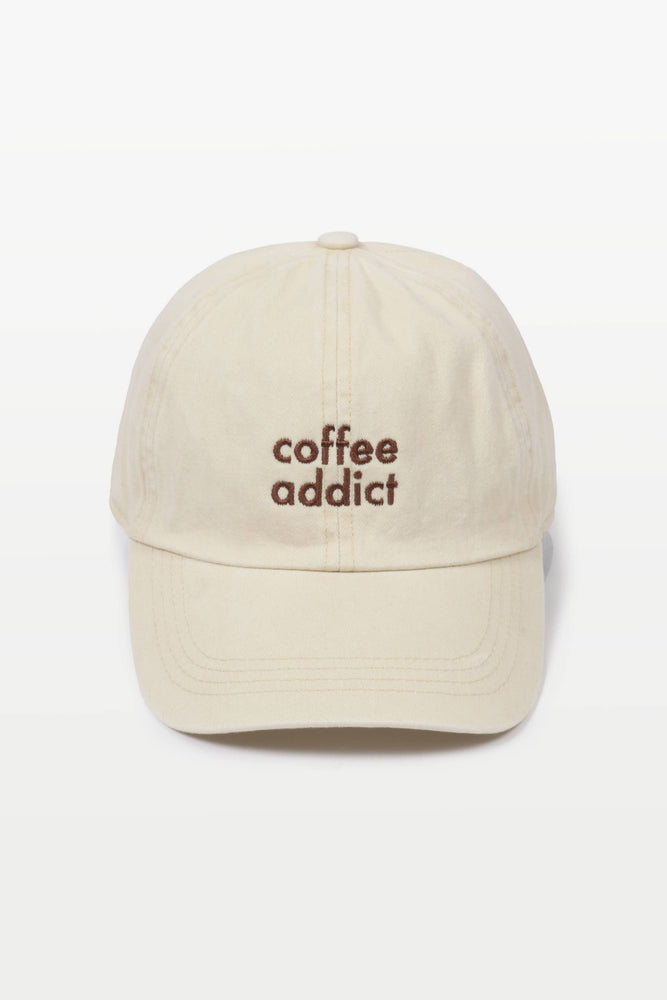 Coffee Addict Embroidered Hat - Beige