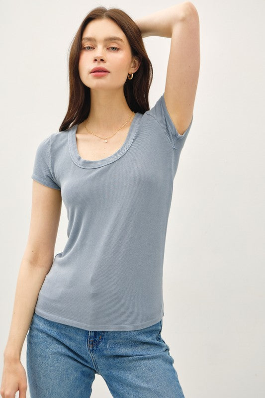 Gabby Scoop Neck Top - Dusty Blue