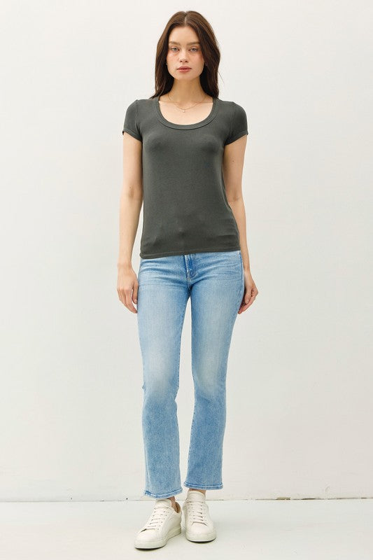 Gabby Scoop Neck Top - Charcoal