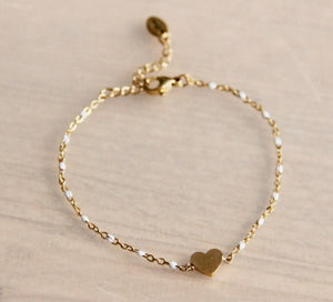 Gold and White Heart Bracelet