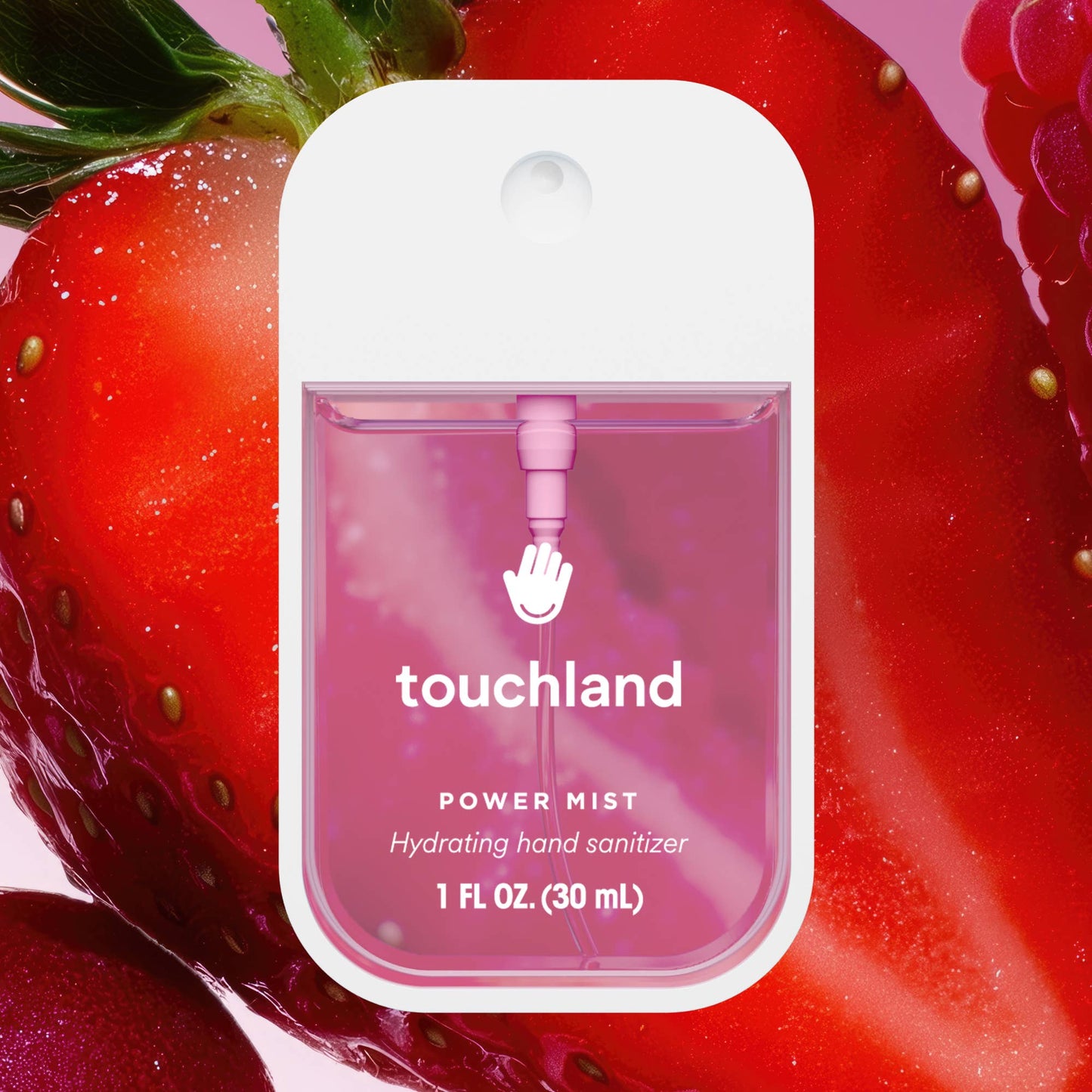 Front view of Berry Bliss hydrating hand sanitizer bottle with vibrant berry-inspired design