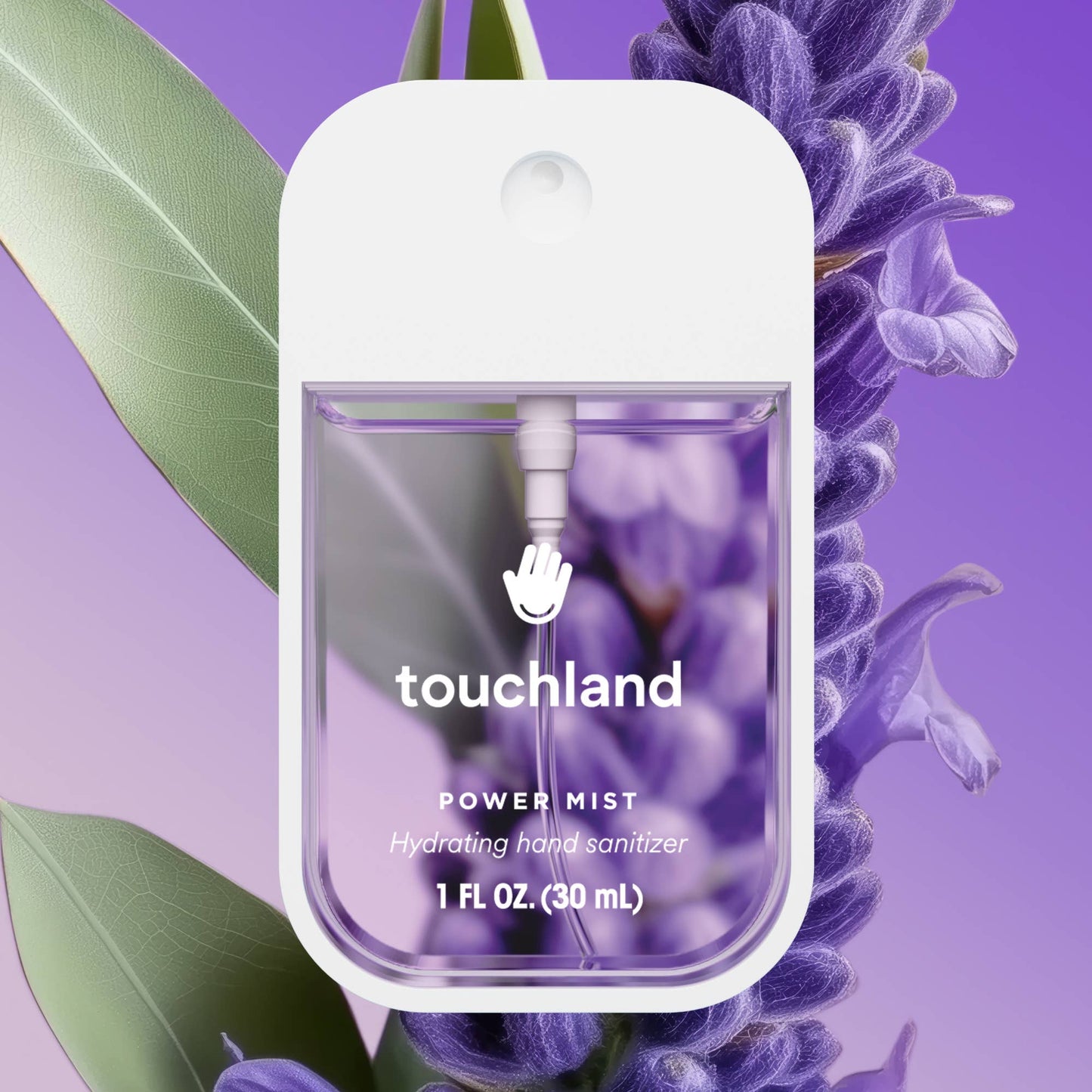 Front view of Lavender hydrating hand sanitizer bottle with calming floral-inspired design