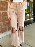 Ava Vintage Crop Flare Denim- Pink