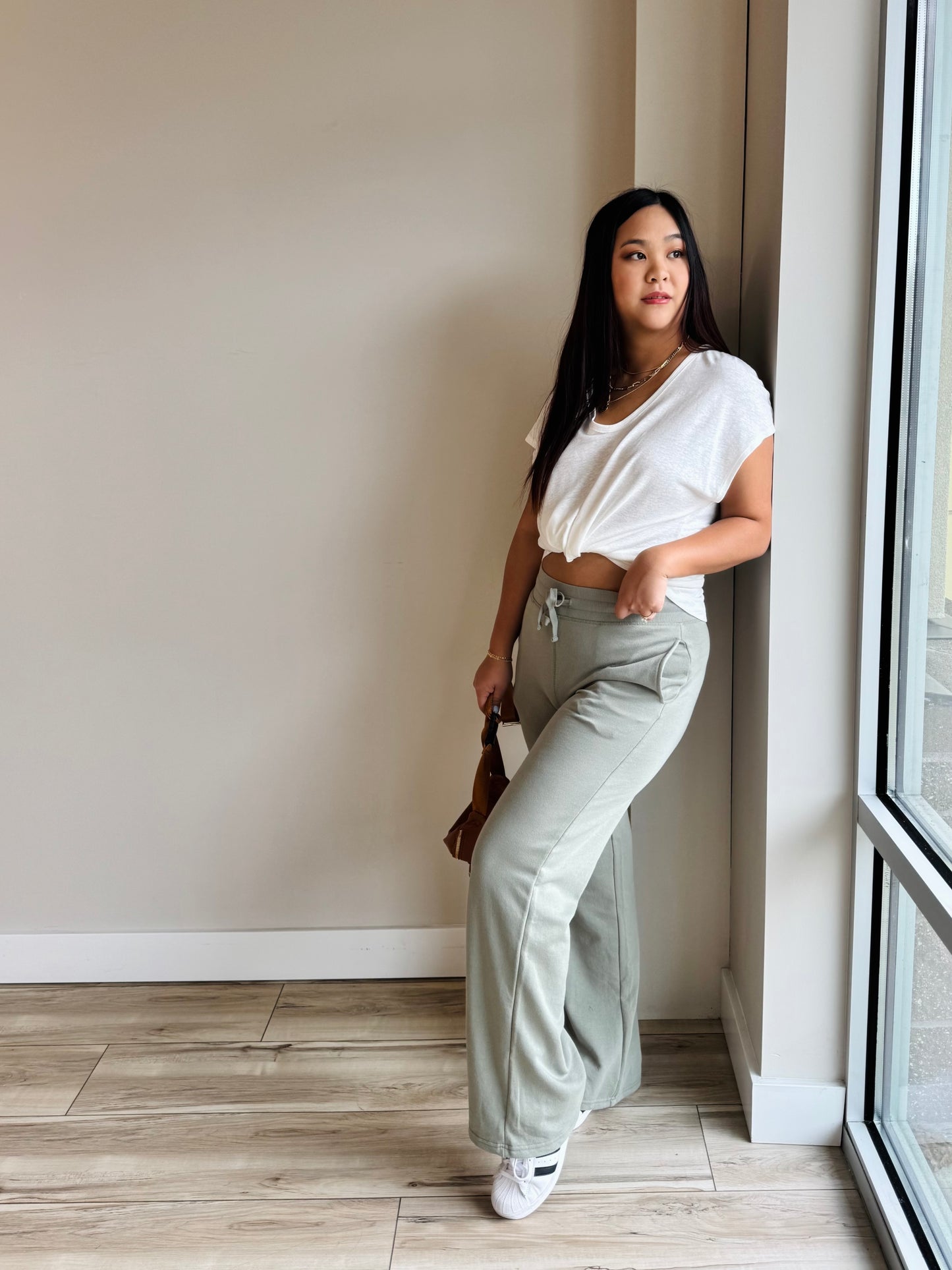 Jaden straight leg sweatpants front view in heather gray casual lounge pants