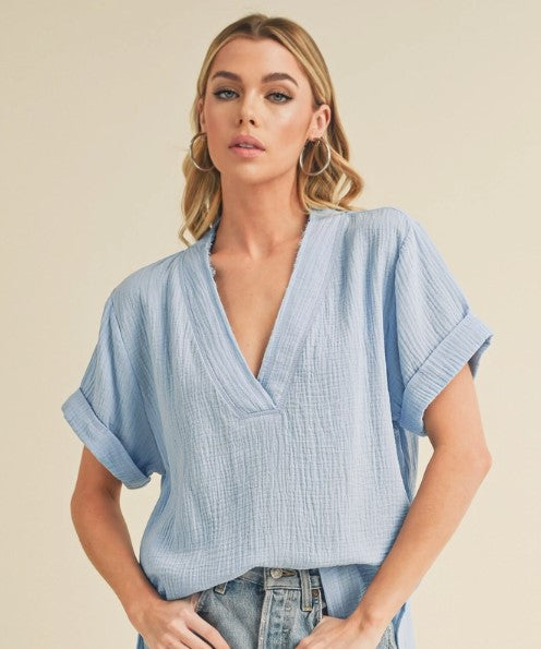 Karissa Cotton Gauze Top - Powder Blue