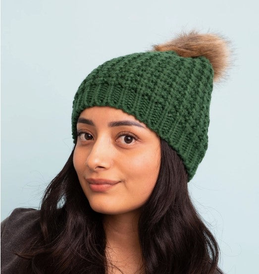 
            
                Load image into Gallery viewer, Knit Beanie with Pom- Evergreen
            
        