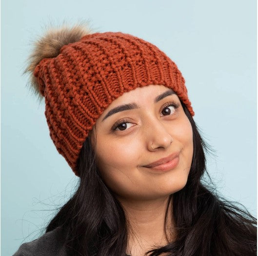 Knit Beanie with Pom- Rust