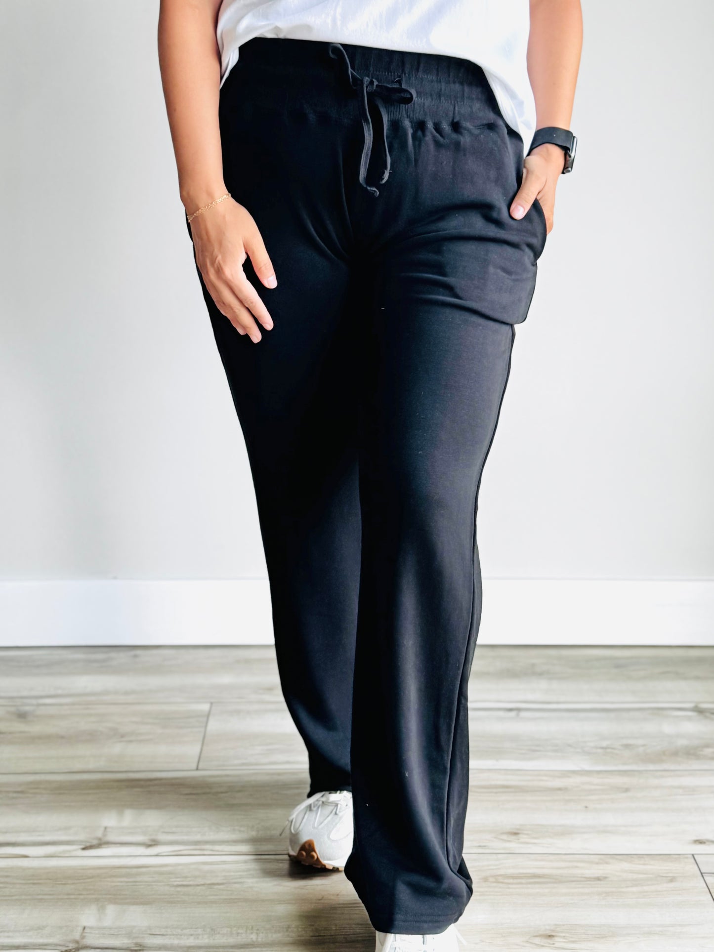 Black Kylie Tencel relaxed pants front view soft lounge fit