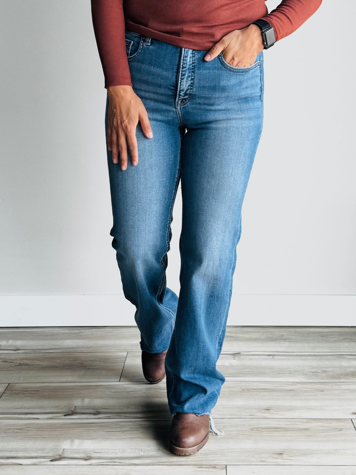 Matilda high rise crop denim front view with flattering waistline