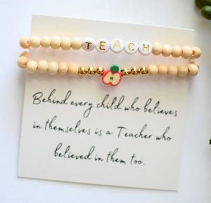 Teach Wood Bead Bracelet - 2 Stack