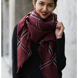 
            
                Load image into Gallery viewer, Plaid Blanket Scarf - Burgundy
            
        