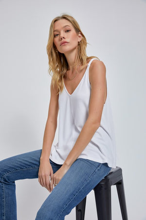 
            
                Load image into Gallery viewer, Camila Flowy V-Neck Tank Top- Ivory
            
        