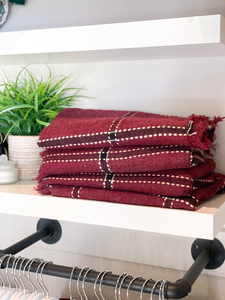 
            
                Load image into Gallery viewer, Plaid Blanket Scarf - Burgundy
            
        