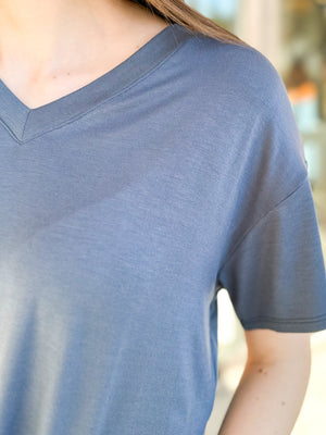 Kendra Short Sleeve V-Neck Tee- Ash Blue